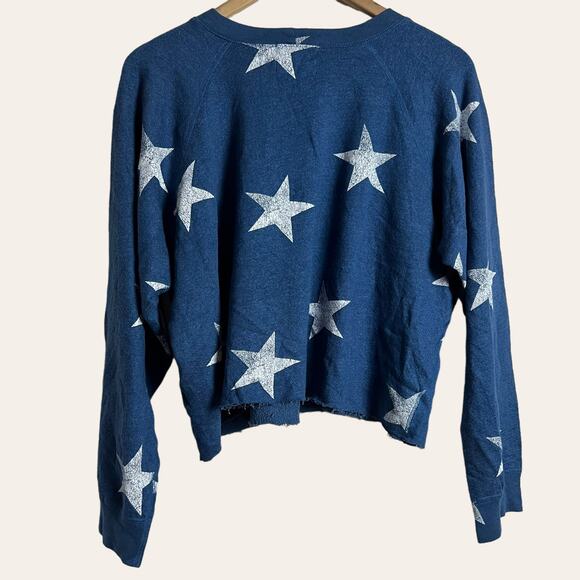 Monrow Blue Star Raglan Cropped Pullover Sweatshirt Size M - Picture 8 of 8